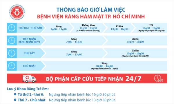 Lịch làm việc bệnh viện Răng Hàm Mặt TPHCM