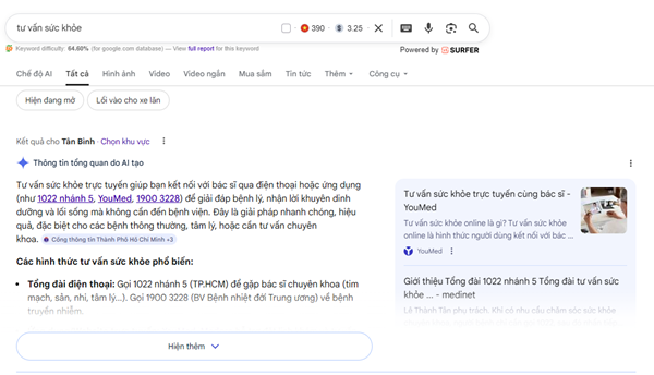 Ứng dụng YouMed nằm trong top các app tư vấn sức khoẻ theo đề xuất của  AI Overview trên Google