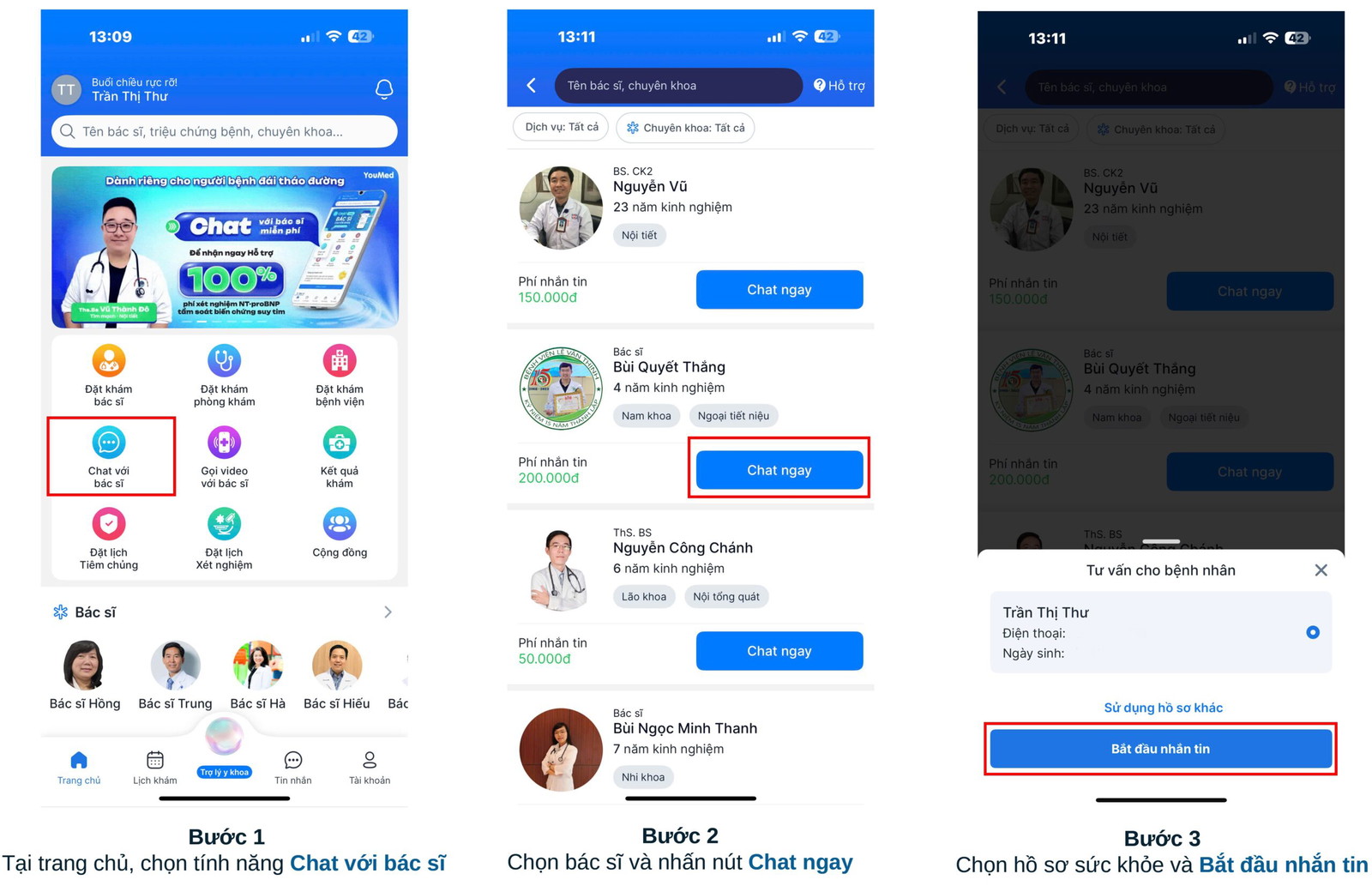 3 bước chat với bác sĩ trên ứng dụng YouMed