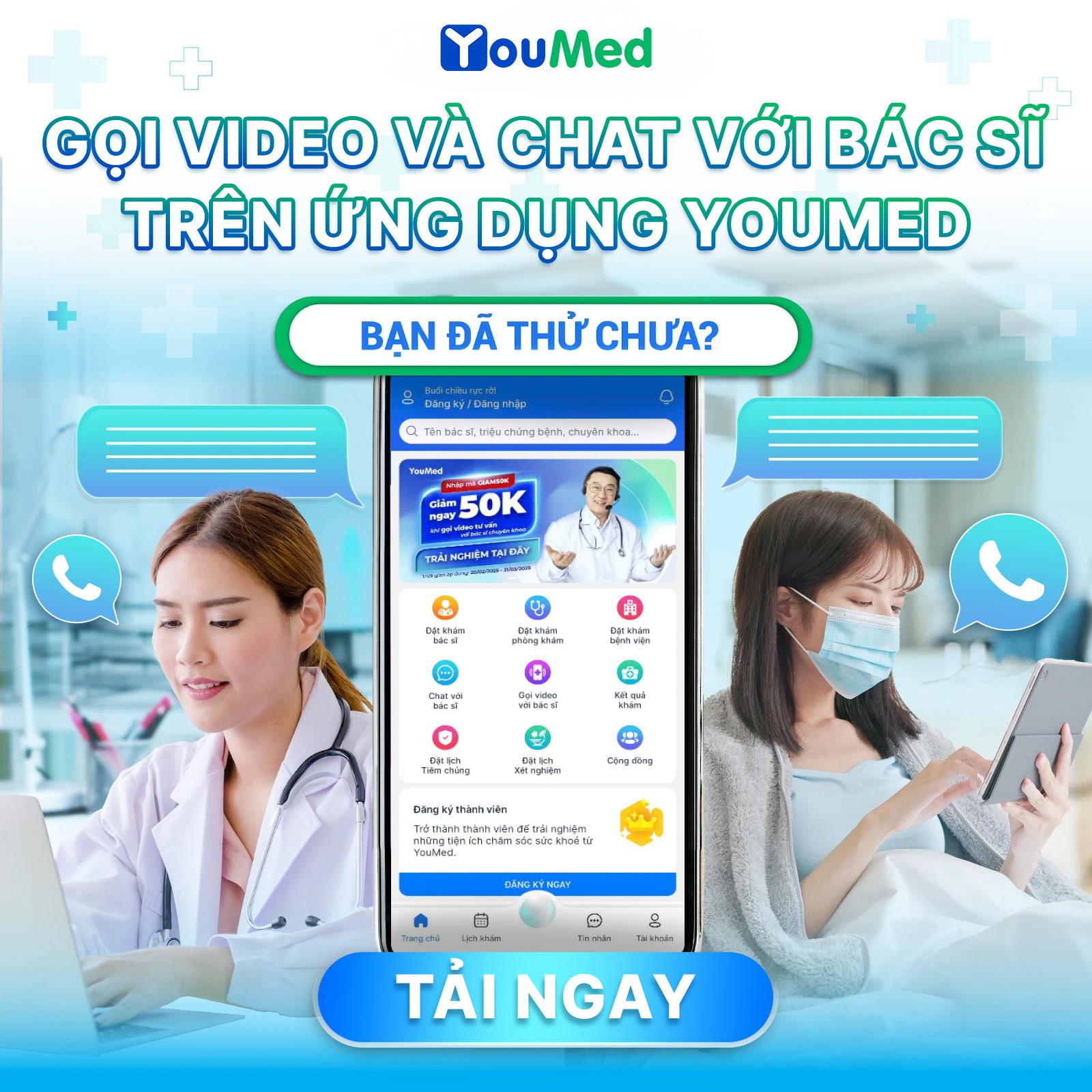 Dễ dàng tư vấn sức khỏe online qua tính năng chat và gọi video trên ứng dụng YouMed