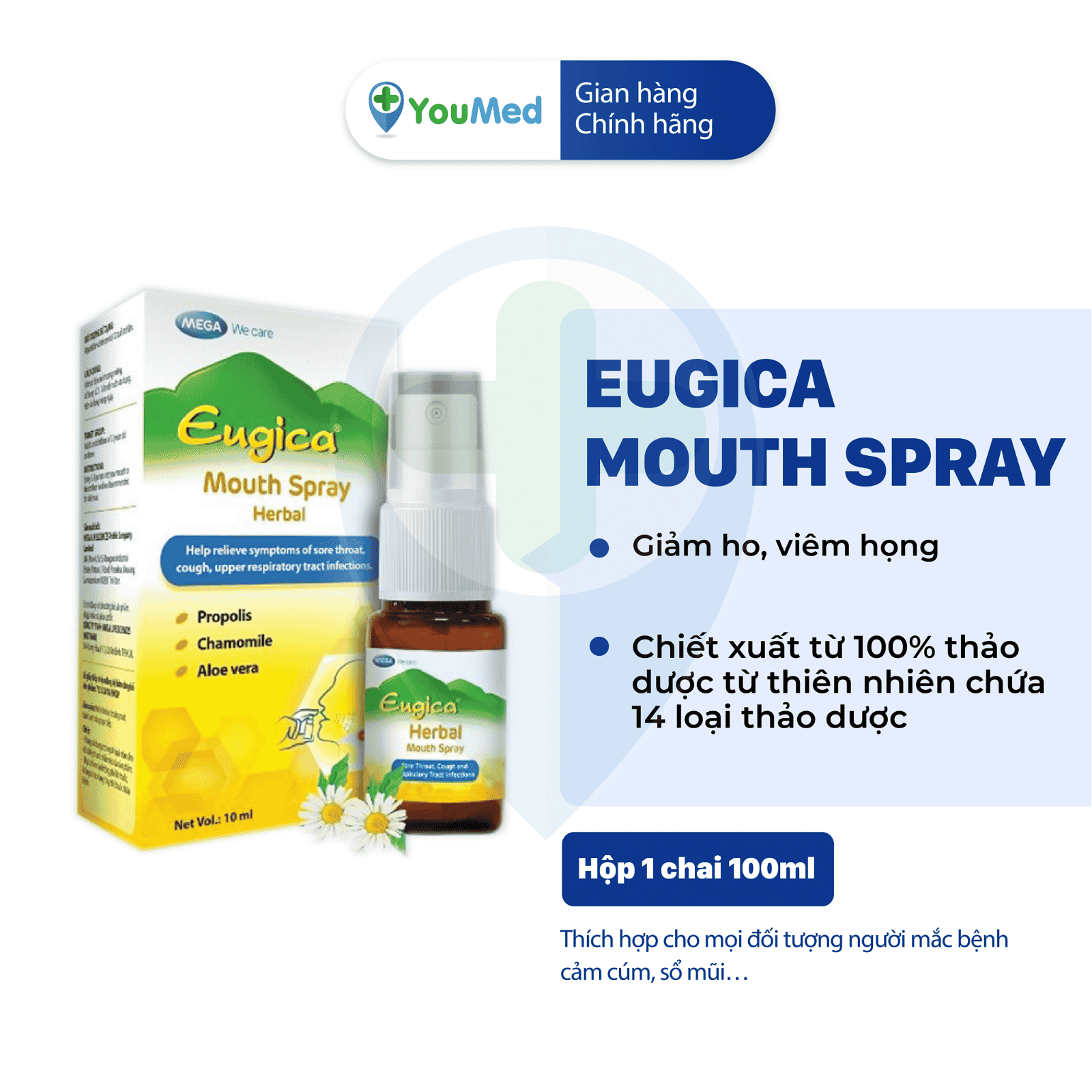 Xịt họng Eugica chiết xuất 100% từ thảo dược thiên nhiên