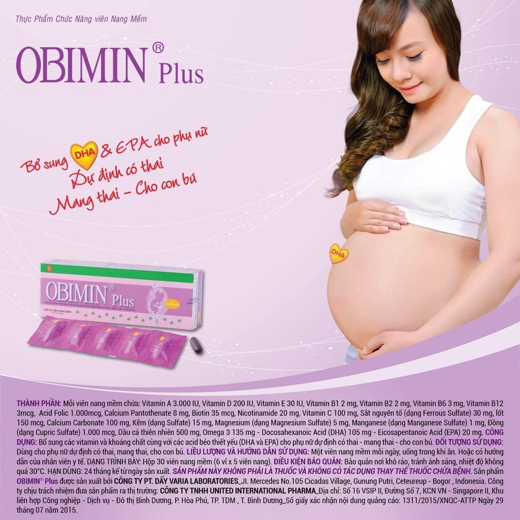 Viên uống Obimin Plus bổ sung đầy đủ các dưỡng chất cần thiết cho bà bầu