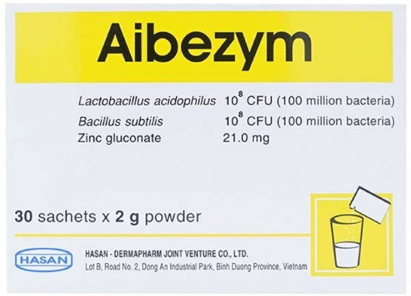 Aibezym có thành phần chính là Lactobacillus acidophilus, Bacillus subtilis và kẽm gluconat