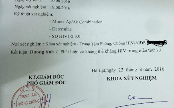 Giấy xét nghiệm dương tính HIV