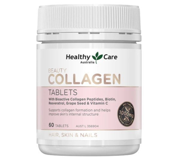 Viên uống Healthy Care Beauty Collagen được đóng gói trong hộp gồm 60 viên