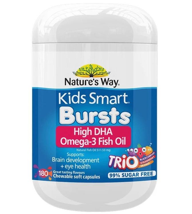 Kids Smart Bursts High DHA Omega-3 Fish Oil Trio phù hợp cho trẻ từ 1 tuổi trở lên muốn bổ sung DHA, EPA