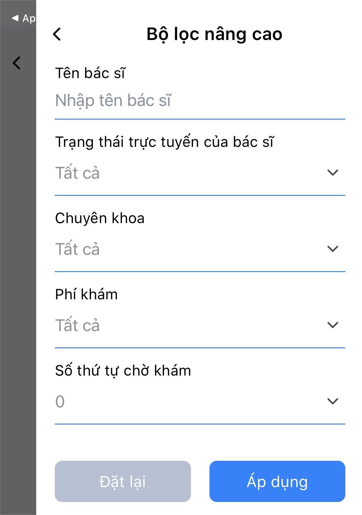 Bộ lọc nâng cao trên ứng dụng VOV Bacsi24 giúp người dân dễ dàng tìm kiếm bác sĩ