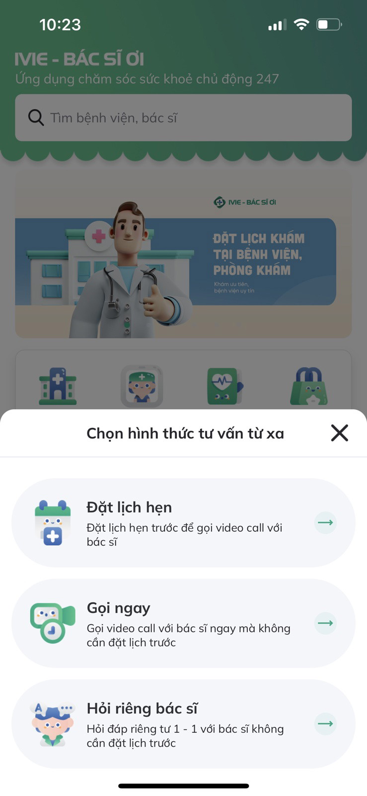 Người dùng có thể gọi ngay hoặc đặt lịch hẹn với bác sĩ trên app IVIE - Bác sĩ ơi