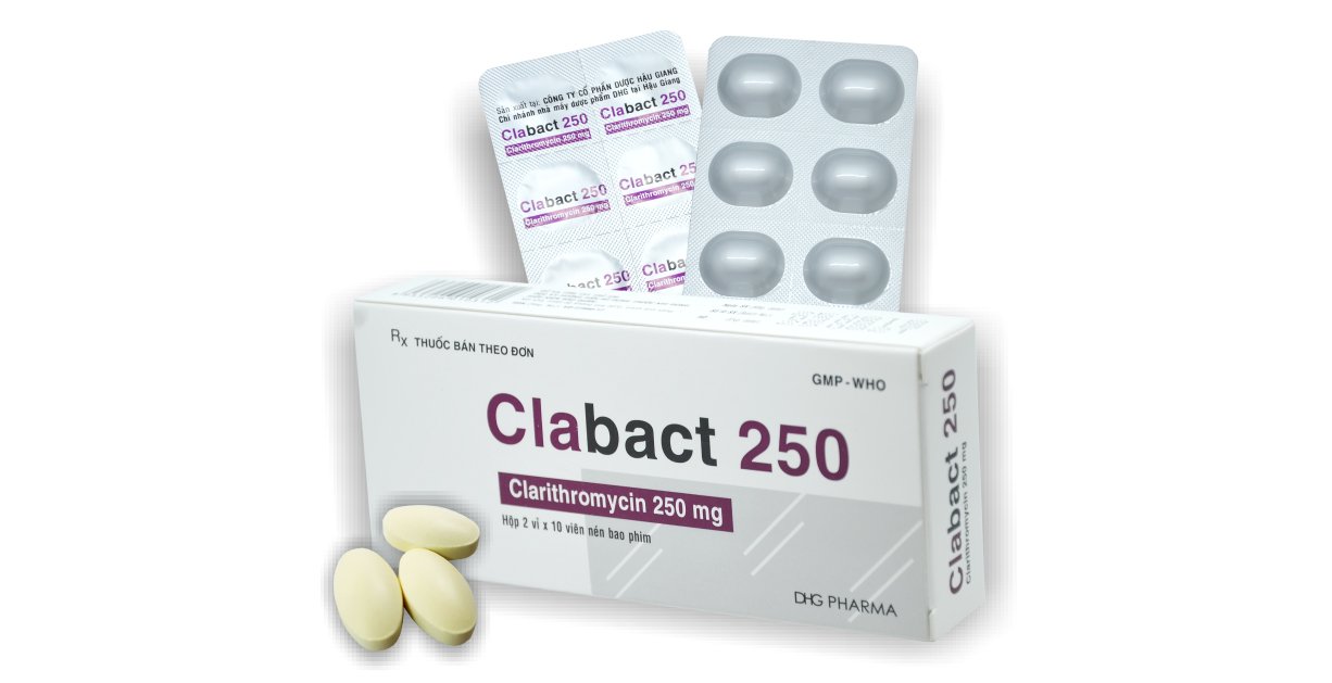 Thuốc bán theo đơn Clabact 250 chứa 250 mg clarithromycin