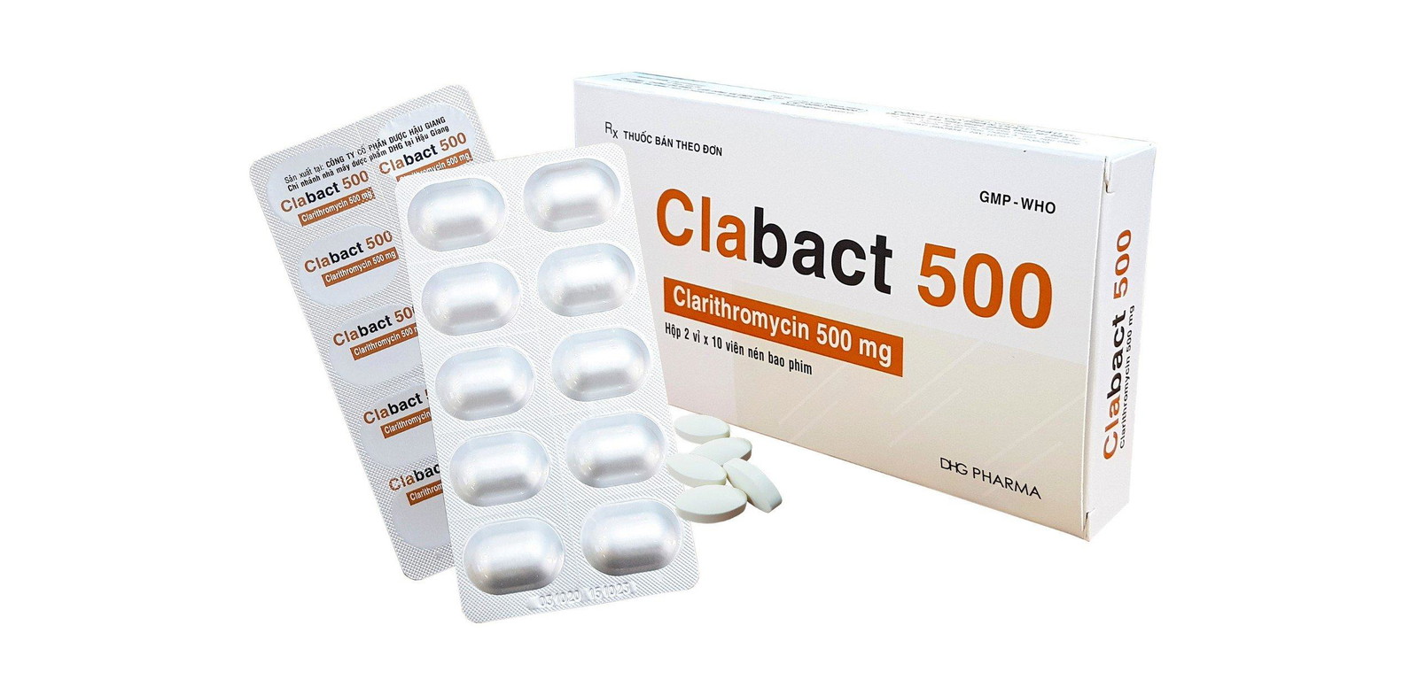 Thuốc bán theo đơn Clabact 500 chứa 500 mg clarithromycin