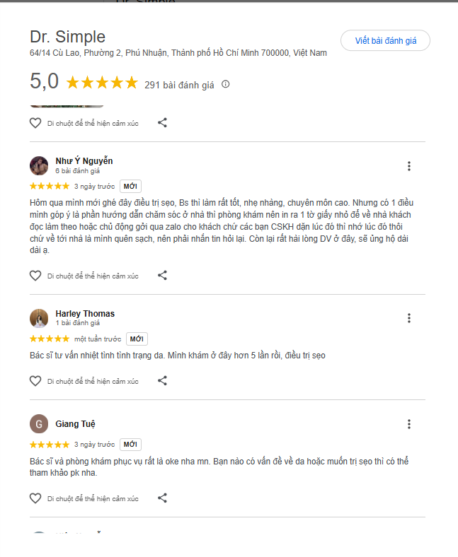 danh gia phong kham da lieu phu nhuan dr simple