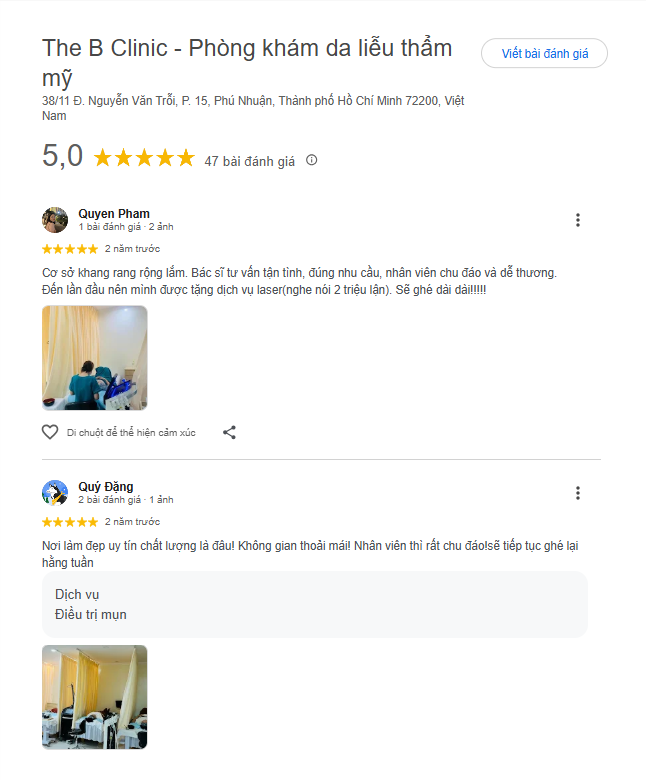 danh gia phong kham da lieu phu nhuan the b clinic