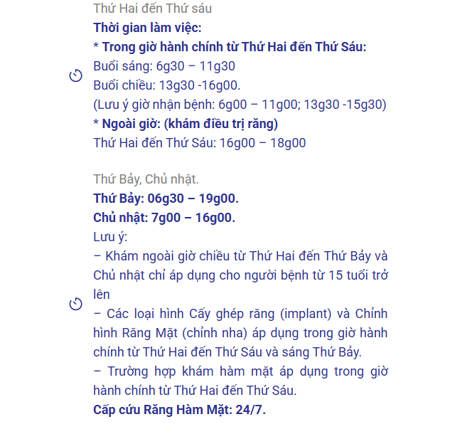 Thời gian biểu của Bệnh viện Răng Hàm Mặt Trung ương TPHCM