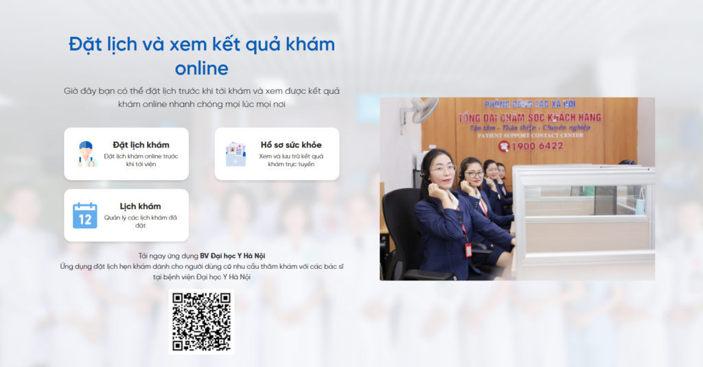Giao diện đặt lịch khám Bệnh viện Đại học Y Hà Nội trên website của bệnh viện