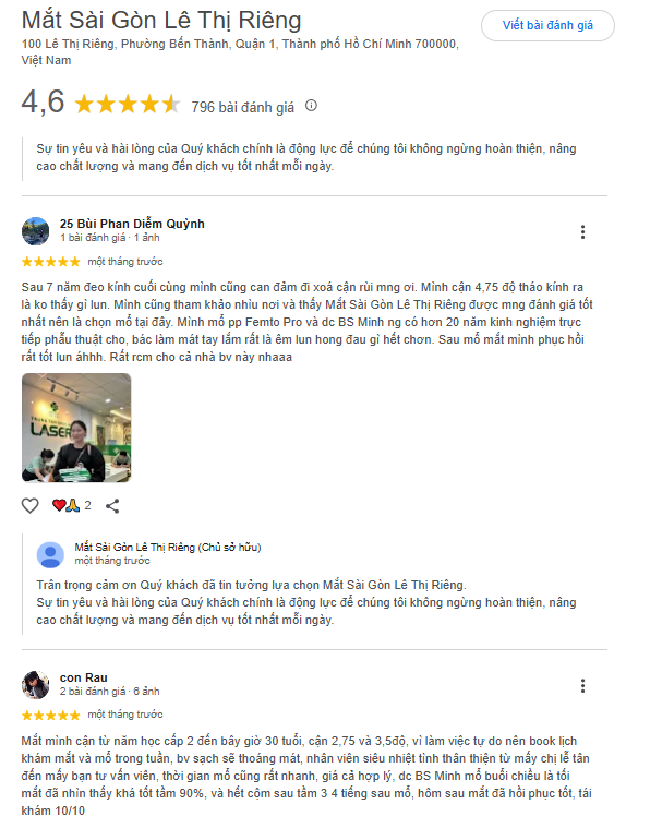 Đánh giá Bệnh viện Mắt Sài Gòn chi nhánh Lê Thị Riêng