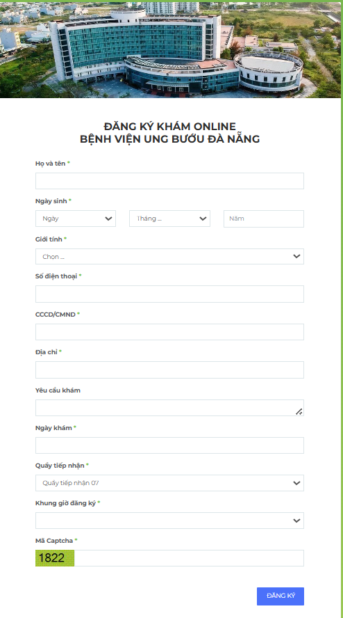 Những điều cần biết Đặt lịch khám Bệnh viện Ung bướu Đà Nẵng 4 Giao diện đặt lịch khám Bệnh viện Ung bướu Đà Nẵng qua website