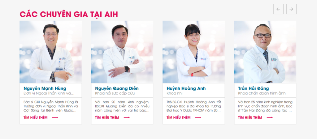 Đội ngũ các chuyên gia tại bệnh viện AIH