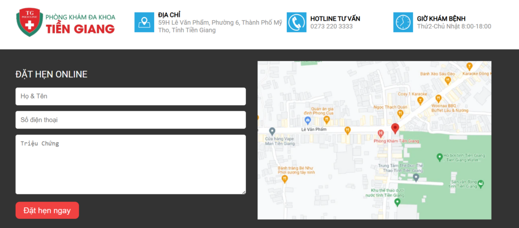 Phòng khám Đa khoa Tiền Giang: Những thông tin cần biết 6 Giao diện đặt khám online qua website của Phòng khám Đa khoa Tiền Giang
