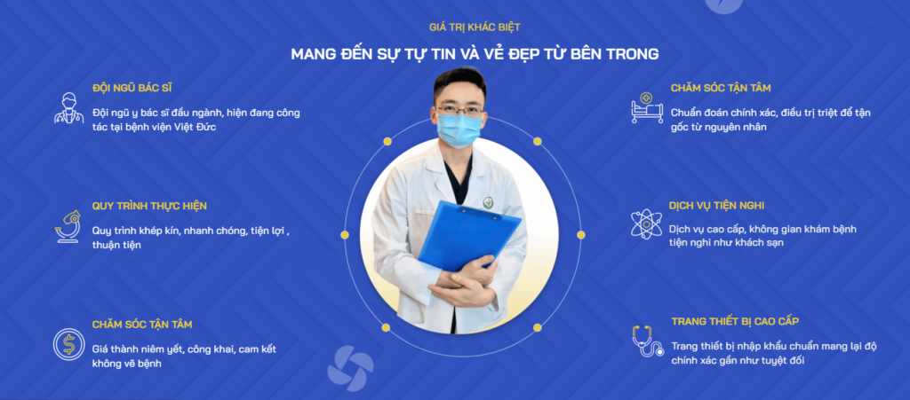 Top 10 bệnh viện, phòng khám nam khoa Hà Nội uy tín, kín đáo 2026 7 Những giá trị khác biệt tạo nên phòng khám nam khoa Hà Nội Bác sĩ Sắc