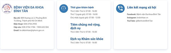 Lịch khám và địa chỉ được công khai trực tiếp trên website Bệnh viện Đa khoa Bình Tân