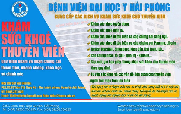 Bệnh viện cung cấp dịch vụ khám sức khỏe và cấp chứng chỉ cho thuyền viên