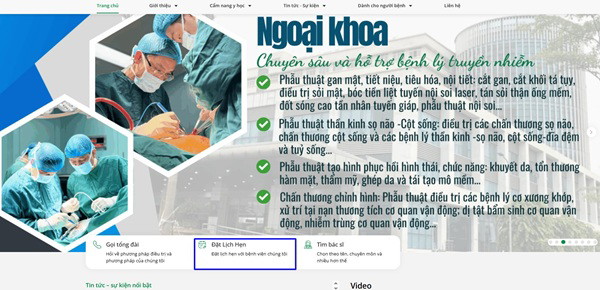 Người bệnh có thể vào phần đặt lịch hẹn cùng với bác sĩ của bệnh viện
