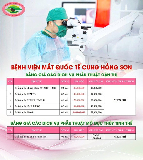 Bảng giá tại bệnh viện phụ thuộc vào dịch vụ và chương trình khuyến mãi